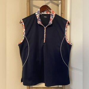 Monterey - Women’s Sleeveless Zip-Up Top w Floral Trim - Pickleball/Golf/Tennis
